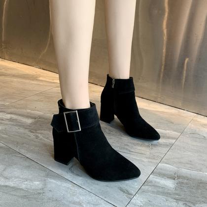 Women Ankle Boots Black Leather Fashion Ankle..