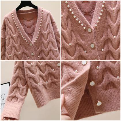 Fashion All-match Knitted Outer Wear Sweater Sweet..