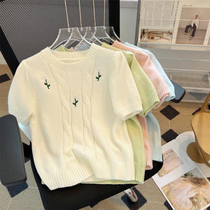 Handmade Embroidered Short Sleeved Sweater..