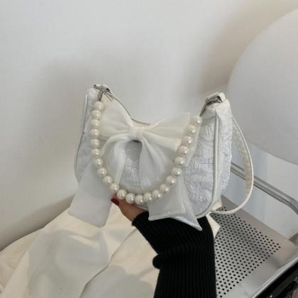 Bowknot Handheld Pearl Bag Fashion Zipper..
