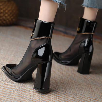 Sexy Black Mesh High Heels Ankle Boots Women..