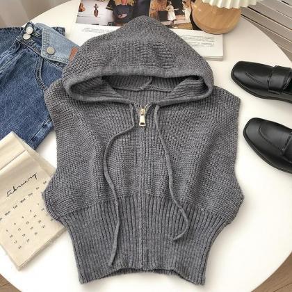 Fashion Sleeveless Crop Tops Knitted Sweater Vest..