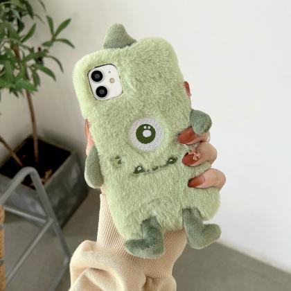 Cute Ears Green Little Monster Fur Plush Phone..