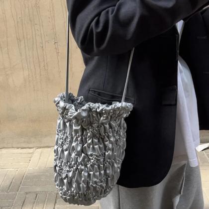 Women Crossbody Bag Pu Leather Silver Pleated..