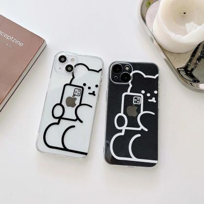 Clear Couple Bear Play Phone Case For Iphone Xr..