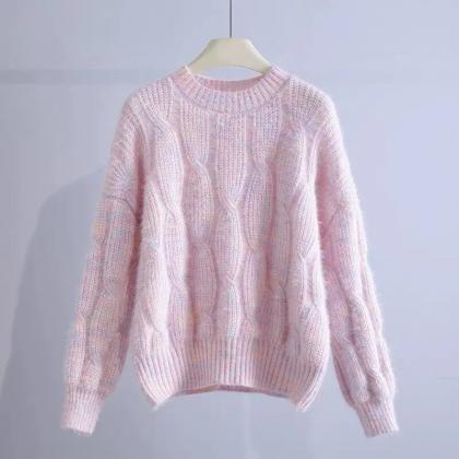 Knitted Twist Crewneck Pullover Top..