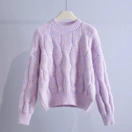 Knitted Twist Crewneck Pullover Top..