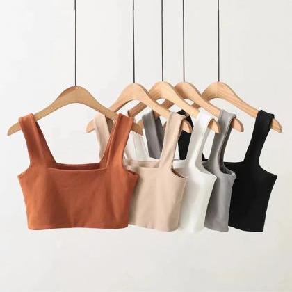 Women Square Neck Chunky Strap Top Fitted Crop..