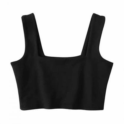 Women Square Neck Chunky Strap Top Fitted Crop..