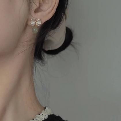 Korean Style Simple Bowknot Pearl Pendant Earrings..