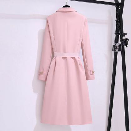Korean Pink Long Coat Jackets For Women Spring..