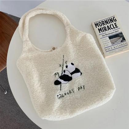 Warm Plush Fabric Women Shoulder Bag Cute Panda..