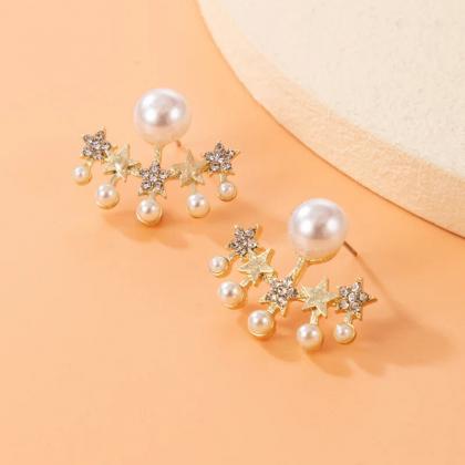 Crystal Star Stud Earrings Claw Flower Shape Women..