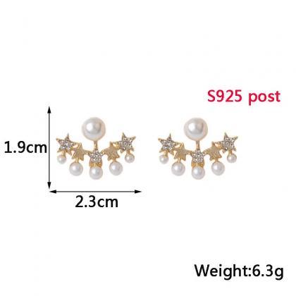 Crystal Star Stud Earrings Claw Flower Shape Women..