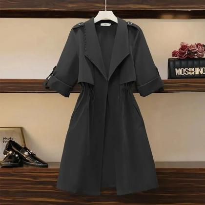 Womens Khaki Black Thin Trench Coat Female Korean..