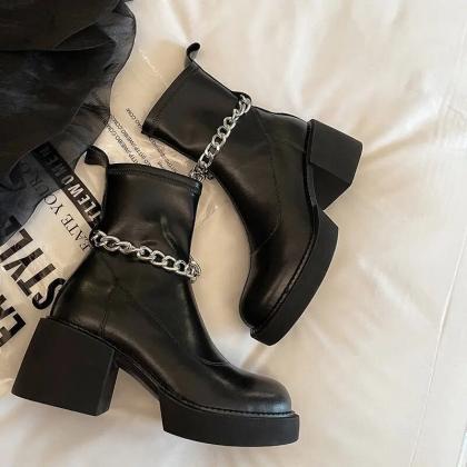 Chain Black Women's Short Boots..