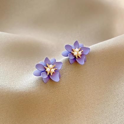 Korean Elegant Light Purple Flower Earrings For..