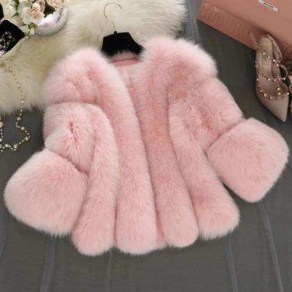 Winter Women Thick Warm Pink Fur Coat Fashion Faux..