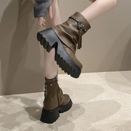 Women Platform Ankle Boots 7.5cm Heels Chunky..