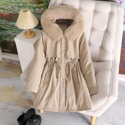Fashion Long Coat Wool Liner Hooded Parkas Slim..