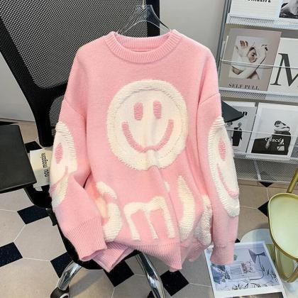 Kawaii Korean Style Smile Print Sweater Women..