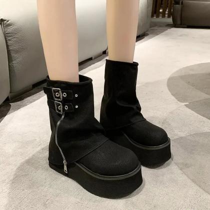 Winter Platform Ankle Boots Women Fashion Belt..