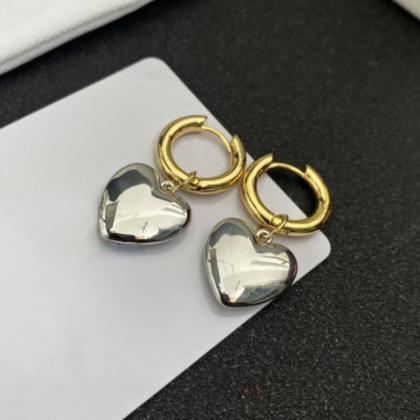Gold Silver Color Metal Heart Pendant Hoop..