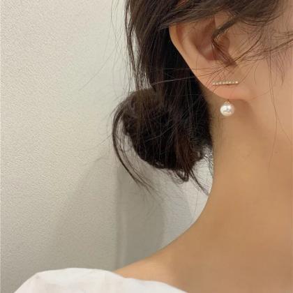Korean Crystal Line Metal Pearl Stud Earrings For..