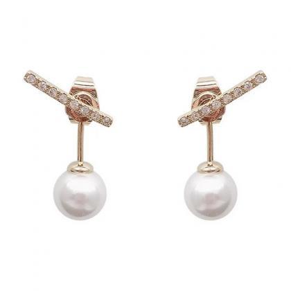 Korean Crystal Line Metal Pearl Stud Earrings For..