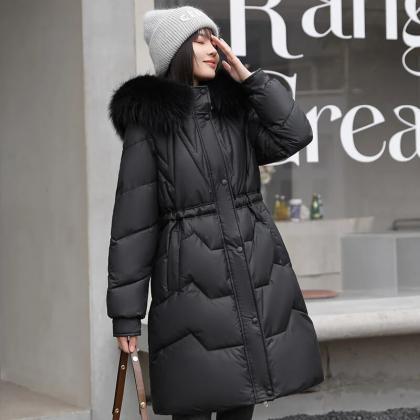 Winter Long Coats For Women Fur Collar Fashion..