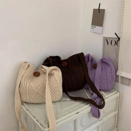 Female Soft Knitting Solid Color Tote Bag Women..