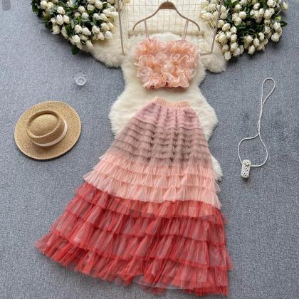 Girls Ombre Tulle Dress With Ruffle Bodice Detail