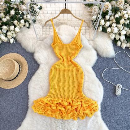 Womens Sleeveless Summer Knit Halter Dress With..