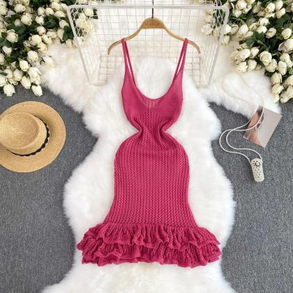 Womens Sleeveless Summer Knit Halter Dress With..