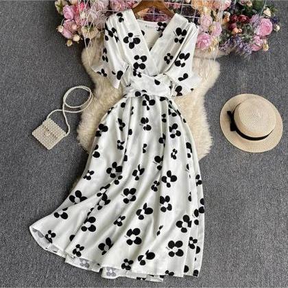 Women's Lightweight Floral Midi Dress with Waistband main image 1