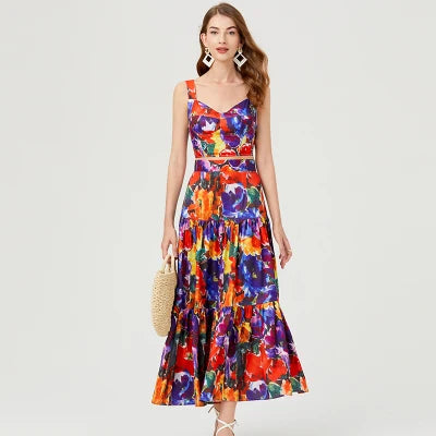 Womens Colorful Floral Print Summer Maxi Dress..