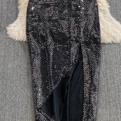 Womens Sleeveless Sequin Midi Cocktail Party Dress