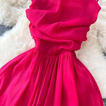 Elegant Fuchsia Pleated Summer Maxi Dress With..