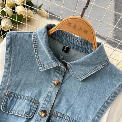 Womens Casual Denim And White Shirt Dress With..