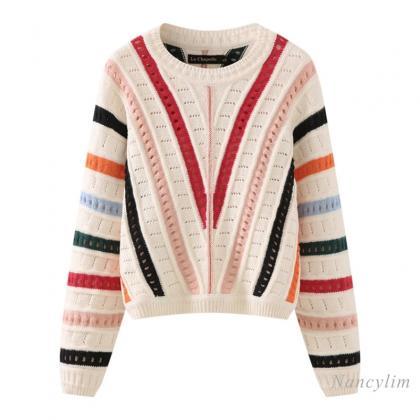 Womens Vintage-inspired Multicolor Knit Sweater..