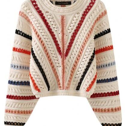Womens Vintage-inspired Multicolor Knit Sweater..