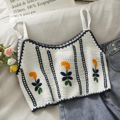 Boho Crochet Crop Top With Floral Embroidery..