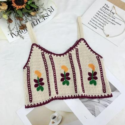 Boho Crochet Crop Top With Floral Embroidery..