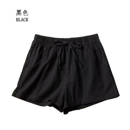 Casual Linen Drawstring Shorts With Pockets,..