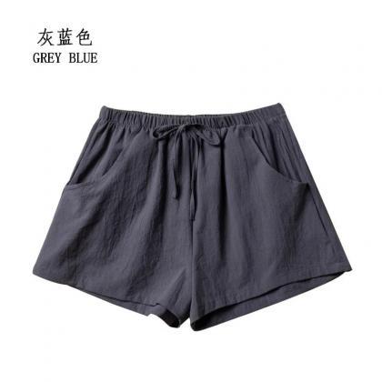 Casual Linen Drawstring Shorts With Pockets,..