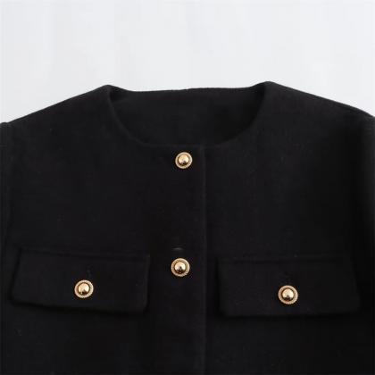 Womens Elegant Buttoned Wool Blend Jacket Trio