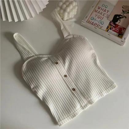 Ribbed Knit Button-up Sleeveless Crop Top Set