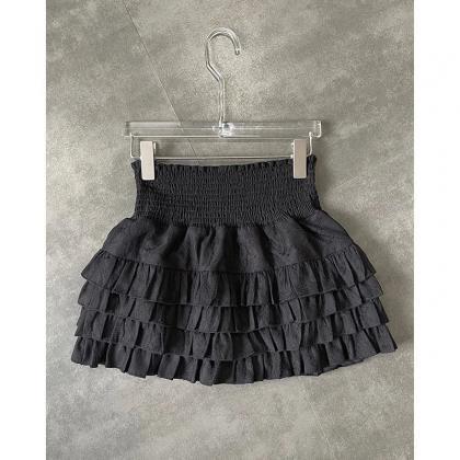 Womens Layered Ruffle Mini Skirt Elastic Waistband