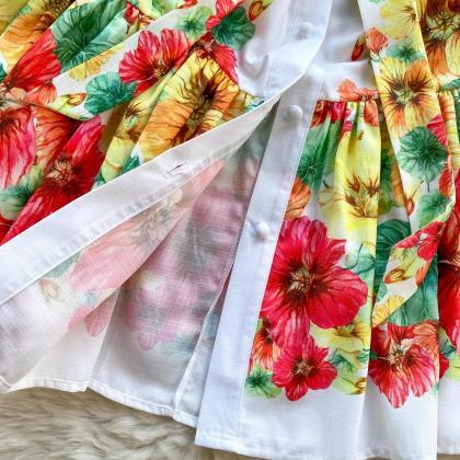 Floral Print Silk Kimono Robe With Belt Tie