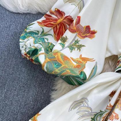 Womens Floral Printed Satin Kimono Robe With Belt